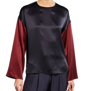 New VINCE colorblock silk satin long sleeve blouse xs